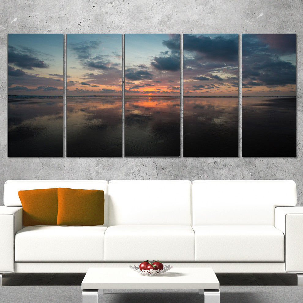 "Matapalo in Costa Rica Beach Sunset" Seascape Art Canvas, 5 Panels, 60"x28"