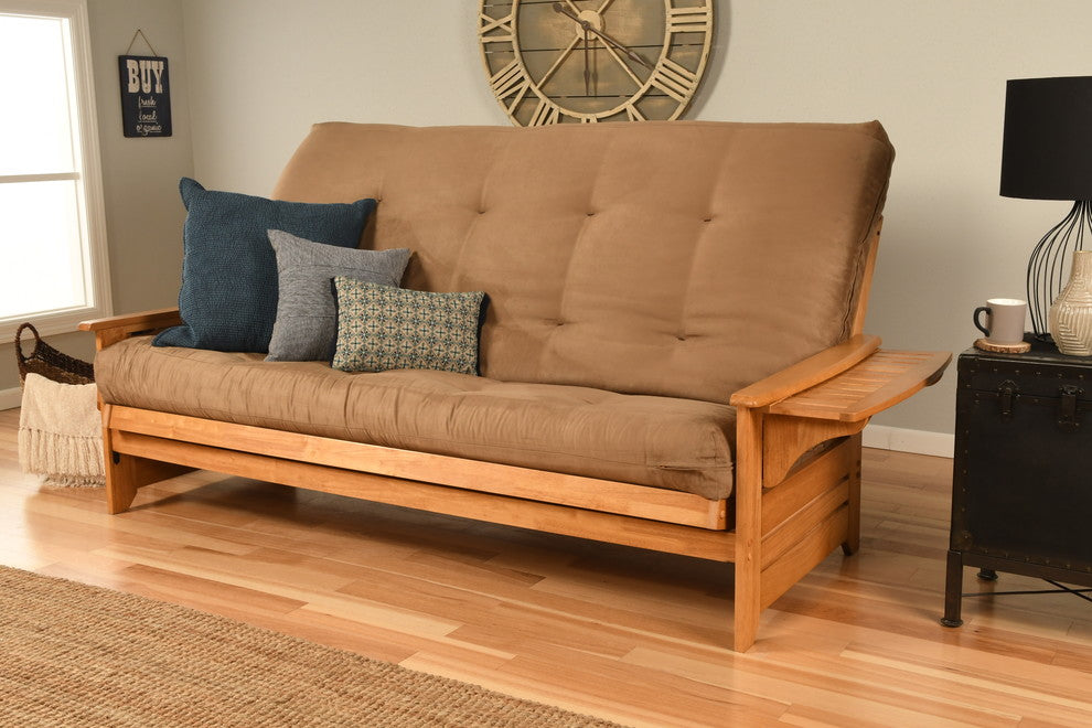Mesa Frame Queen Futon With Butternut Finish, Suede Peat