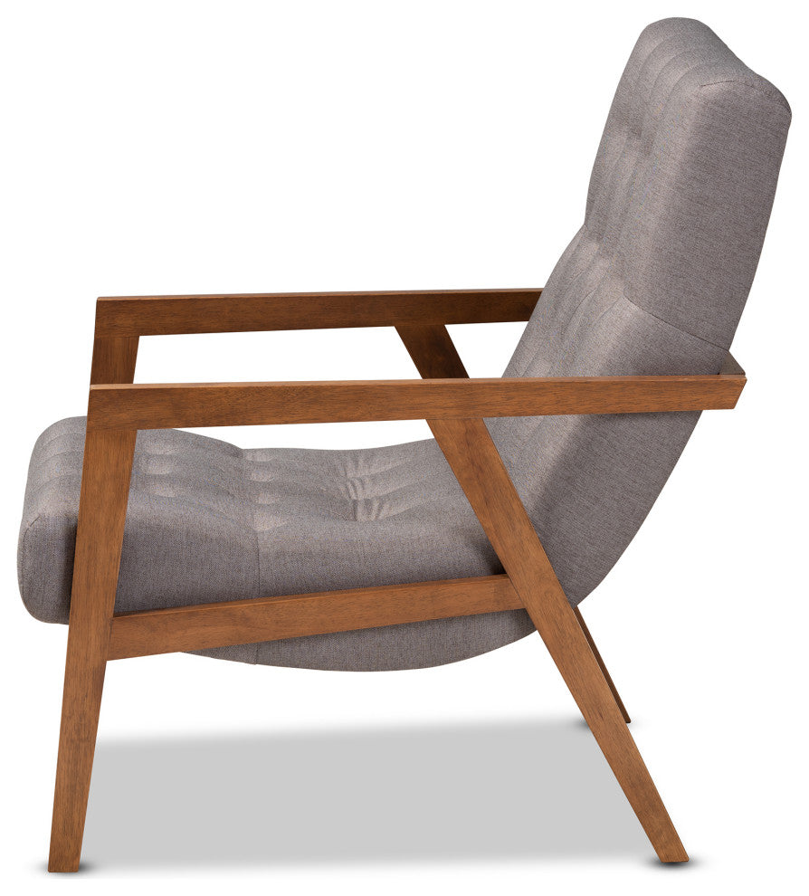 Tybin Gray Fabric Walnut Wood Armchair