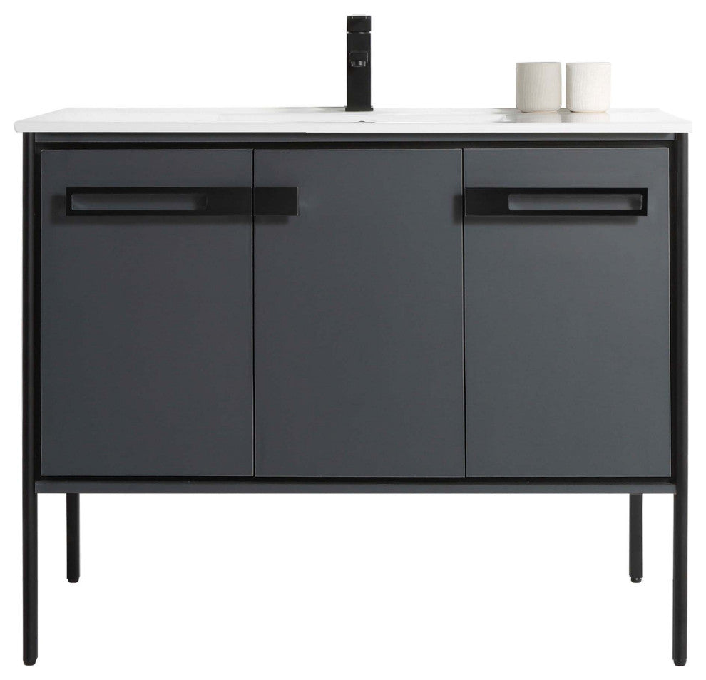 Oakville Bath Vanity, Ceramic Sink, Onix Grey, 42 Inch, Black Hardware