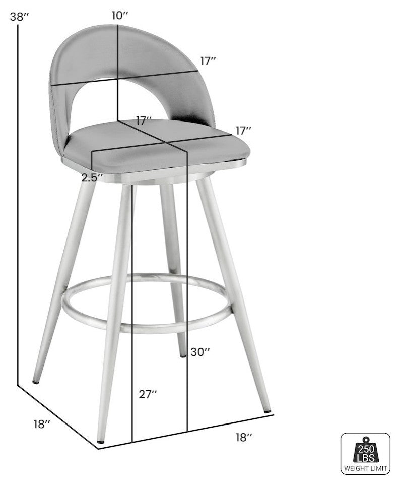 Charlotte Swivel Counter or Bar Stool in Faux Leather and Metal
