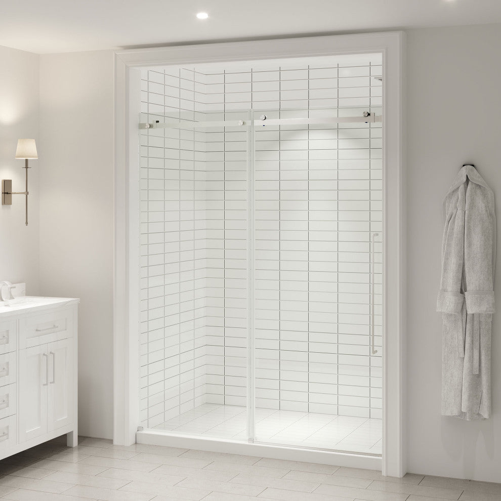 Selby Frameless Sliding Clear Alcove Shower Door, Satin Nickel, 60"
