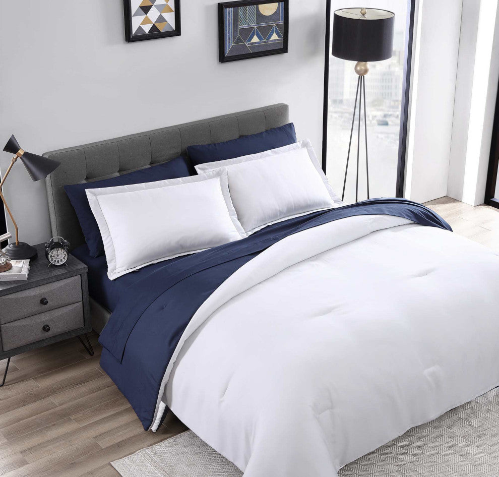 The Nesting Company Chestnut Reversible 7-Pc BIB Comforter Set-Queen-White/Navy