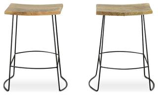 Reece Saddle Seat Counter Stool, Set of 2, Natural/Black