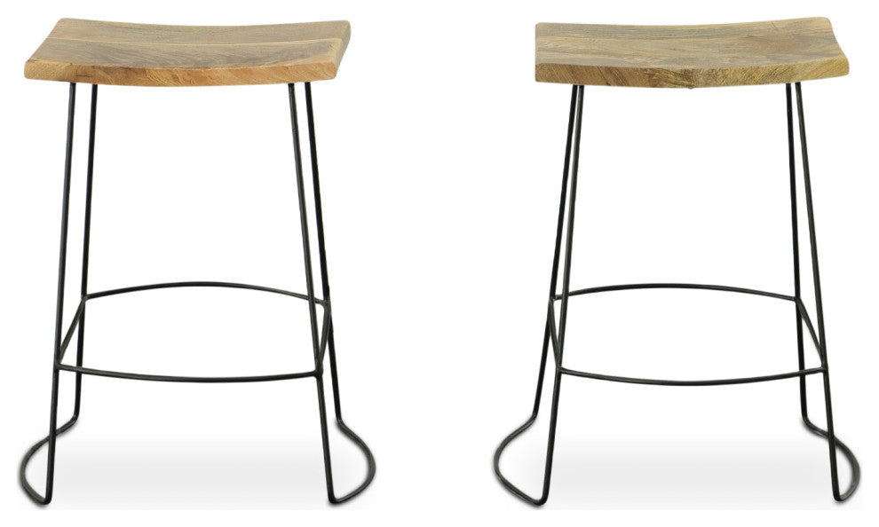 Reece Saddle Seat Counter Stool, Set of 2, Natural/Black