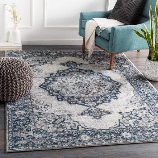 Surya Wanderlust WNL-2302 8'10"x12'4" Rug, Aqua/Silver Gray/White/Charcoal