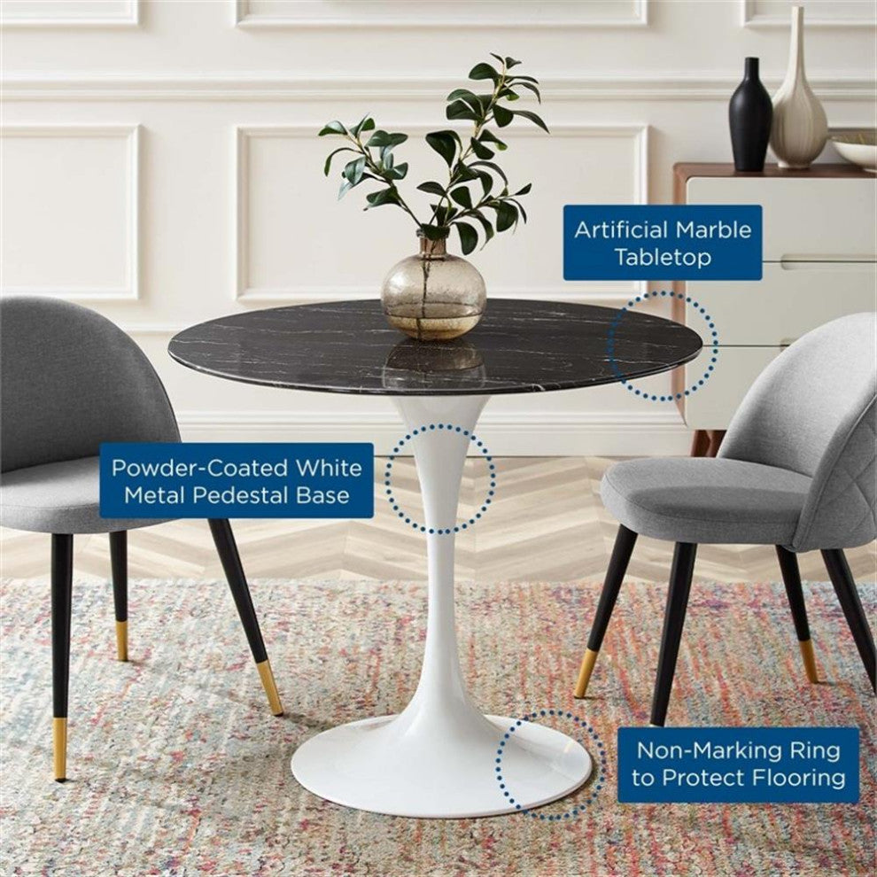 Lippa 36" Artificial Marble Dining Table White Black -5168