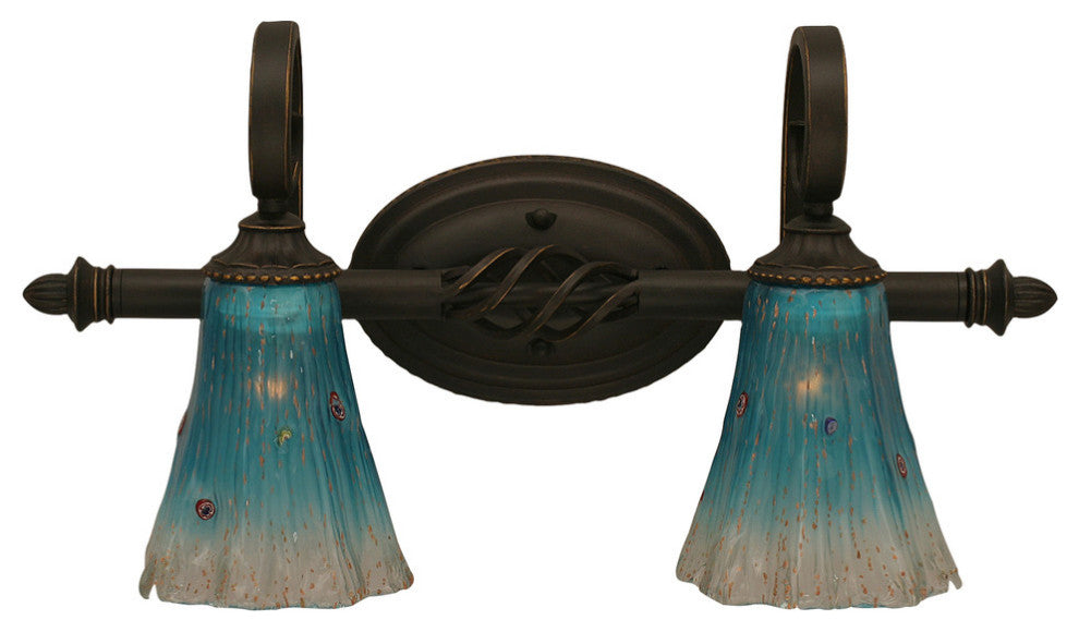 Elegante 2-Light Bath Bar, Fluted Teal Crystal