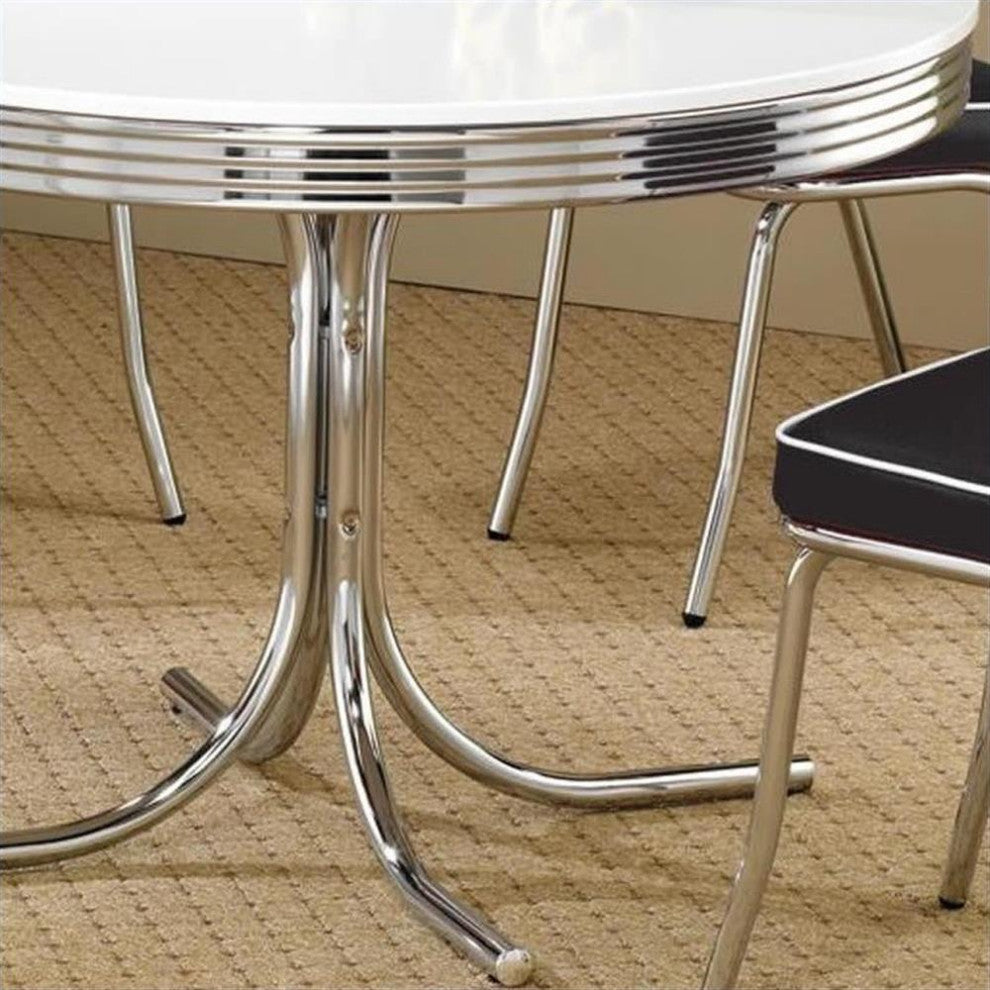 Catania Modern / Contemporary Round Dining Table in White and Chrome