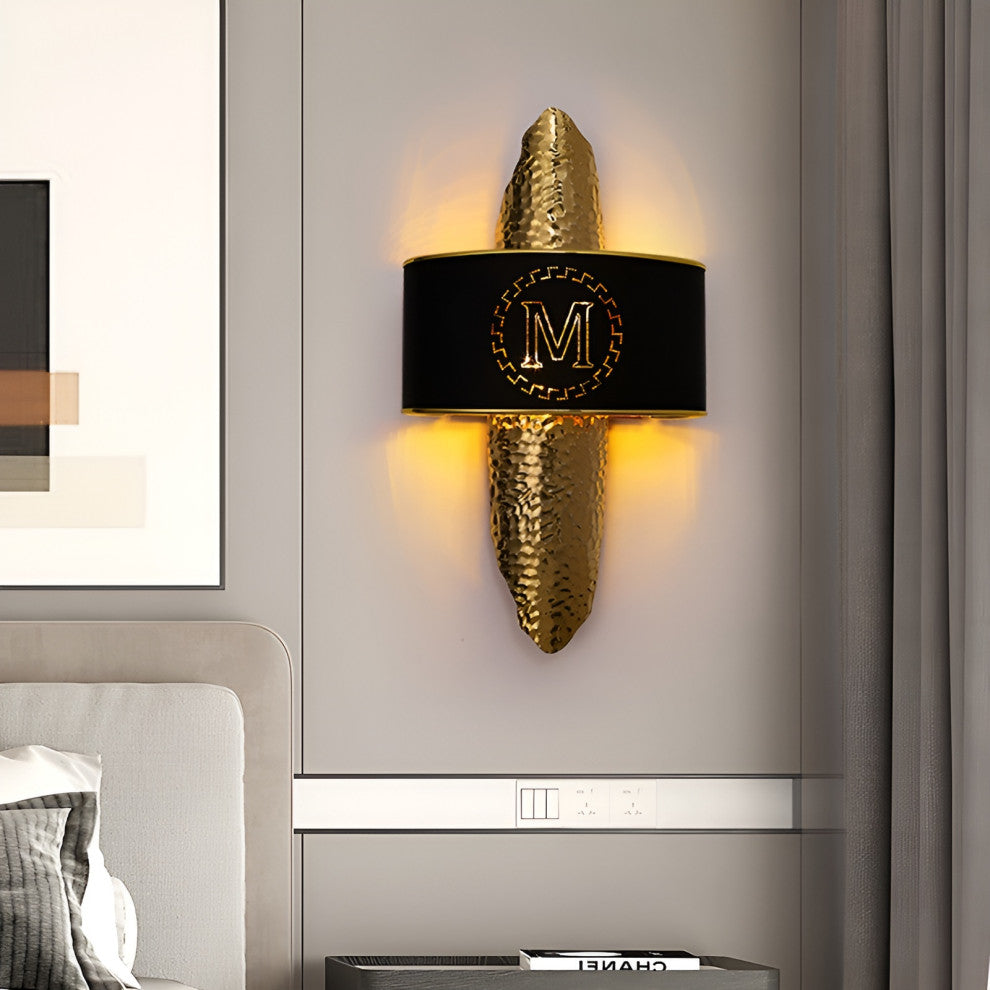Luxury Golden Wall Lamp with M-Letter Lampshade, Living Room, Bedroom, Black