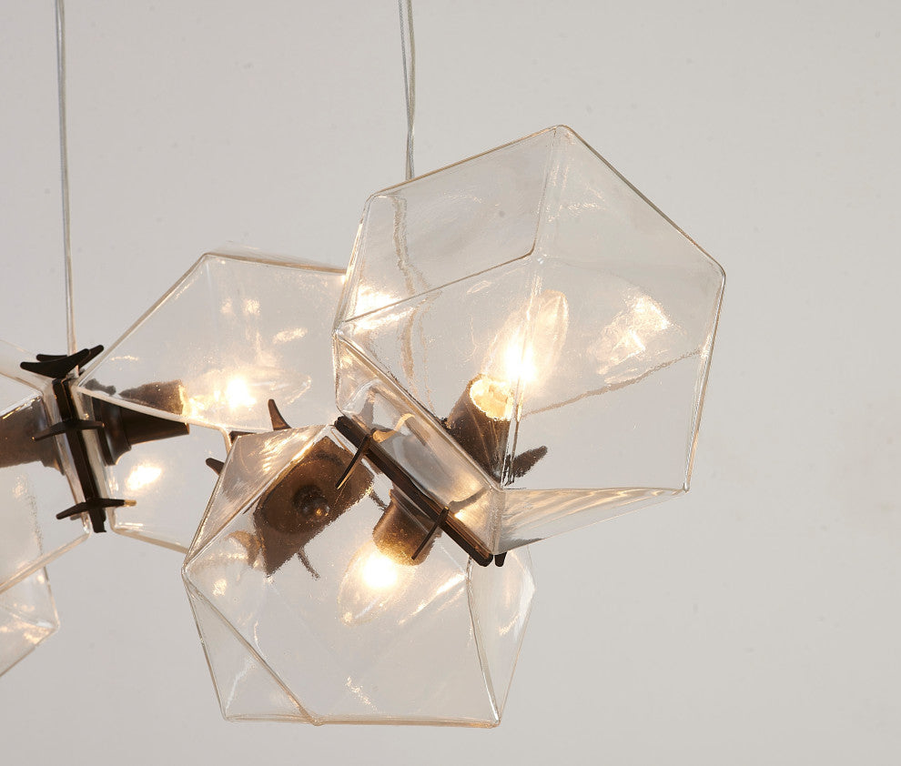 8-Light Black Stainless Steel Chandelier With A Clear Glass Cubed