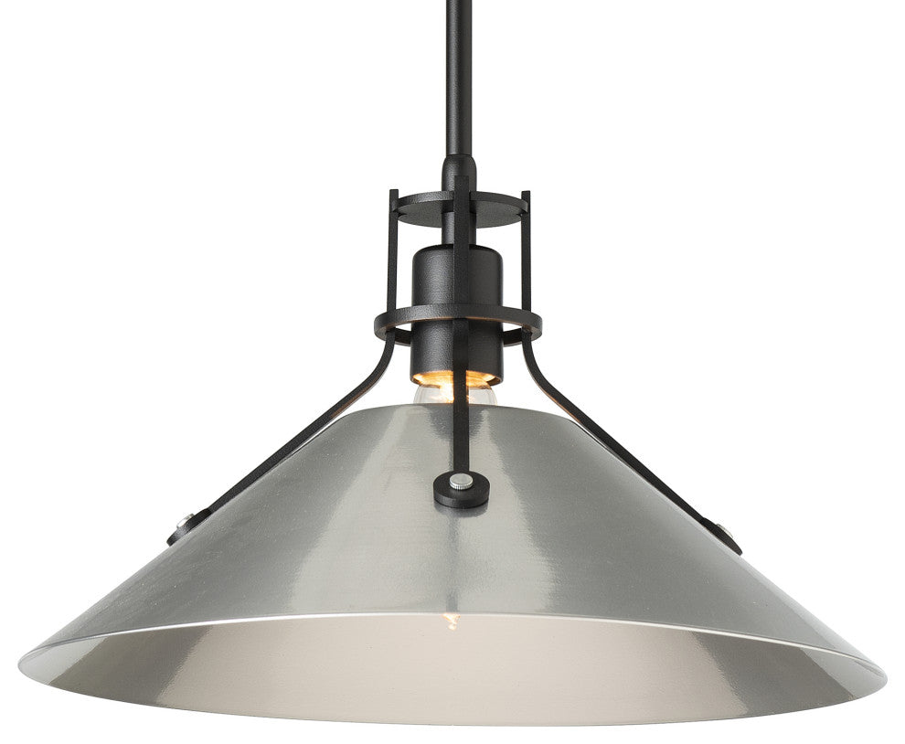 Henry Medium Steel Shade Pendant, Black Finish, Sterling Accents