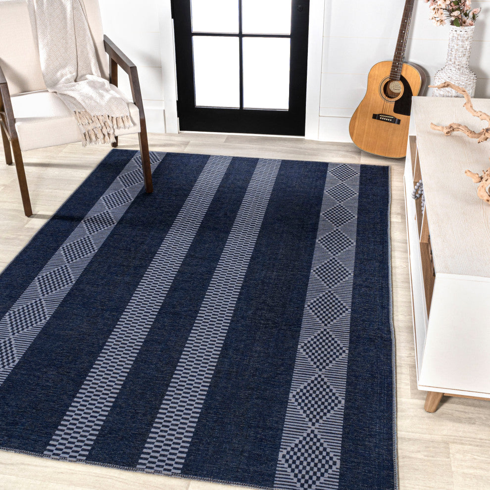 Nautisk Trellis Stripe Machine-Washable Area Rug, 3 X 5