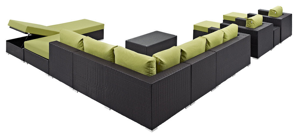 Modway Convene 12 Piece Outdoor Patio Sectional Set, Espresso Peridot