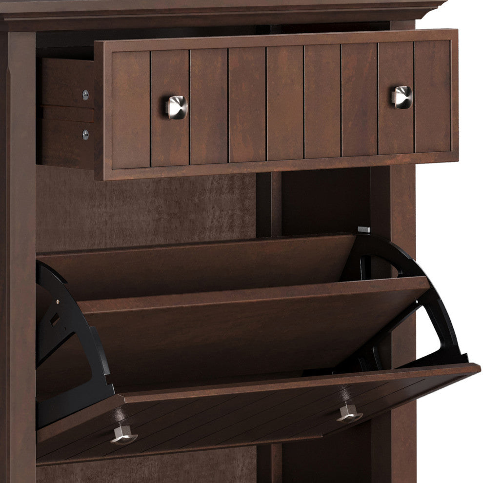 Acadian Solid Wood Entryway Shoe Storage Cabinet, Brunette Brown