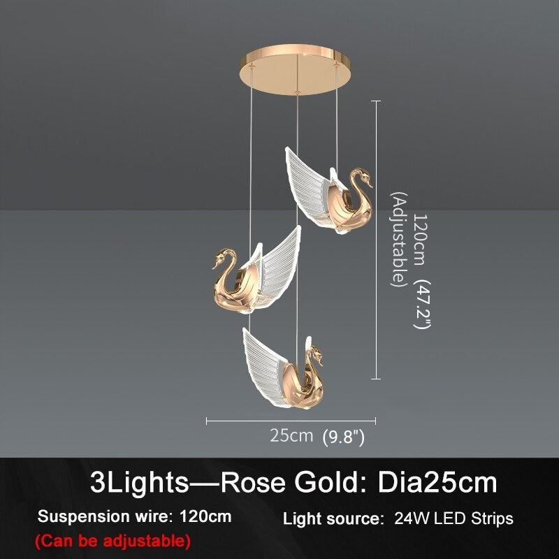 MIRODEMIÂ® Amirat Swan Design Gold Chandelier For Stairwell, L3rg