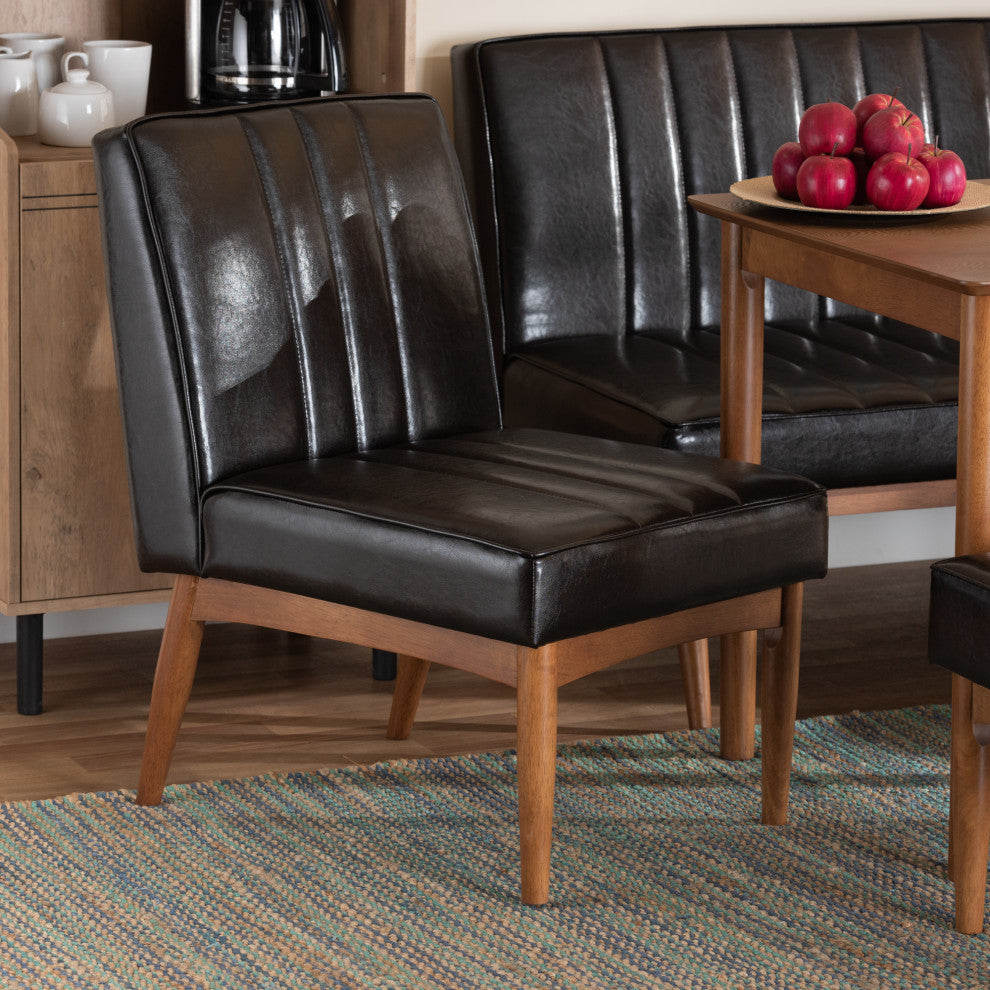 Daymond Modern Dark Brown Faux Leather Walnut Brown Finished Wood Dining Chair