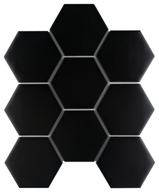 Metro Super 4" Hex Matte Black Porcelain Floor and Wall Tile