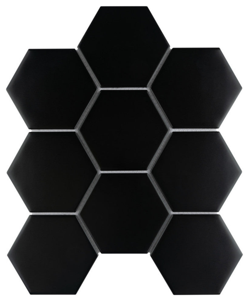 Metro Super 4" Hex Matte Black Porcelain Floor and Wall Tile