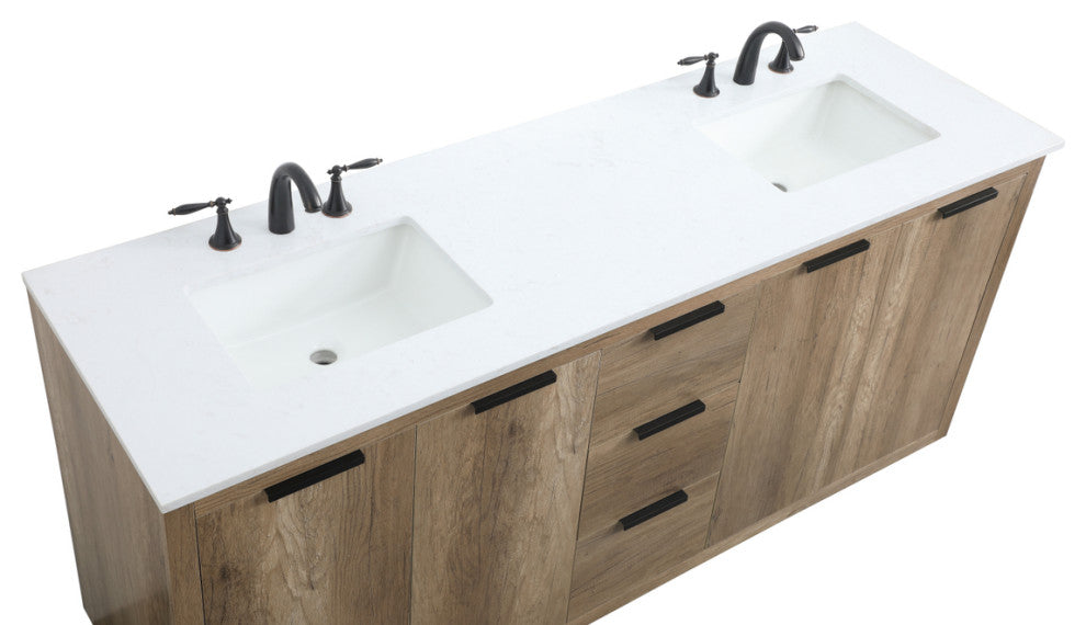 Bethany 72" Double Bathroom Vanity, Natural Oak
