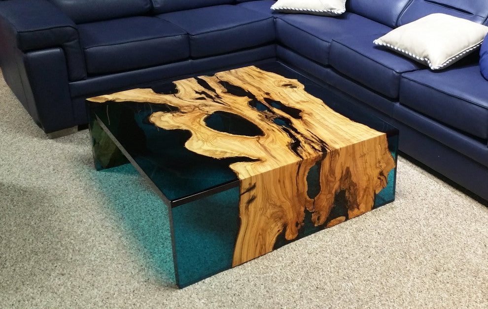 Blue Waterfall Olive Coffee Table, 47.2"