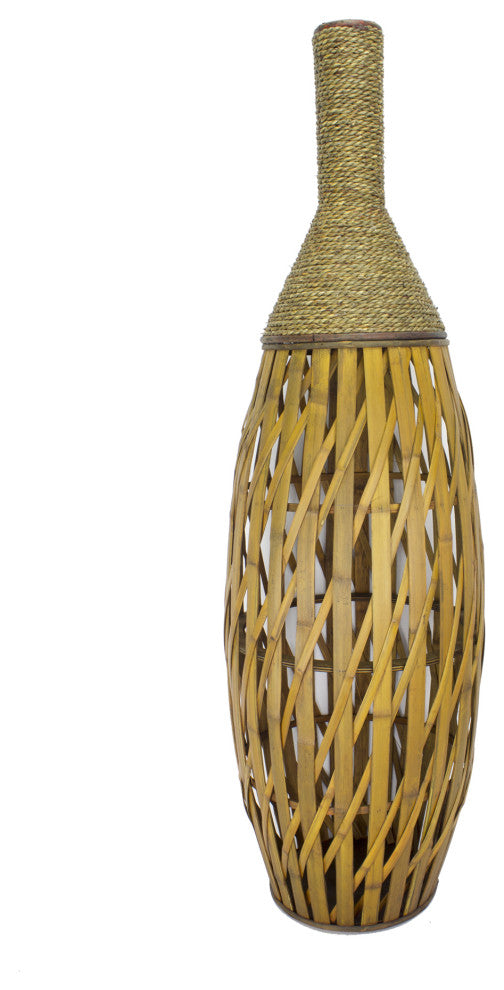HomeRoots 12" X 12" X 41" Brown Bamboo Metal Bamboo Vase
