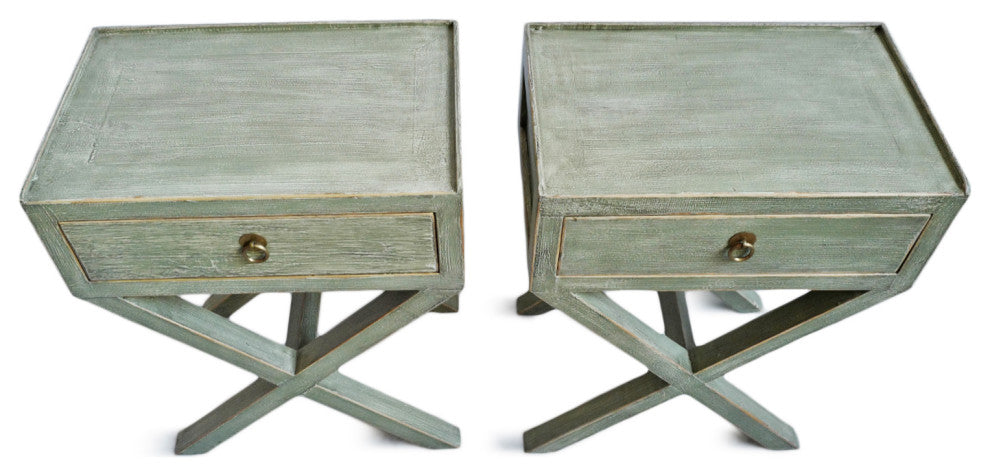Green Washed X Bedside Table
