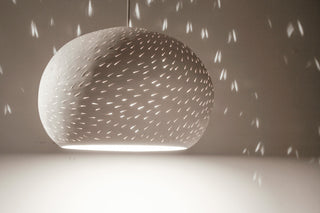 Ceiling Light: Large Claylight Pendant, Line Pattern, Incandescent Bulb