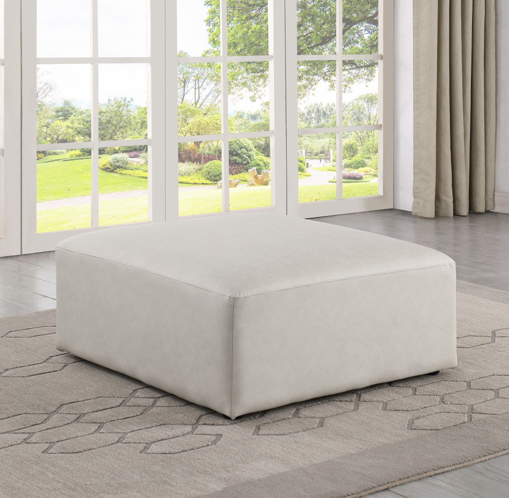 Cube Upholstered Modular Component, Cream, Vegan Leather, Ottoman