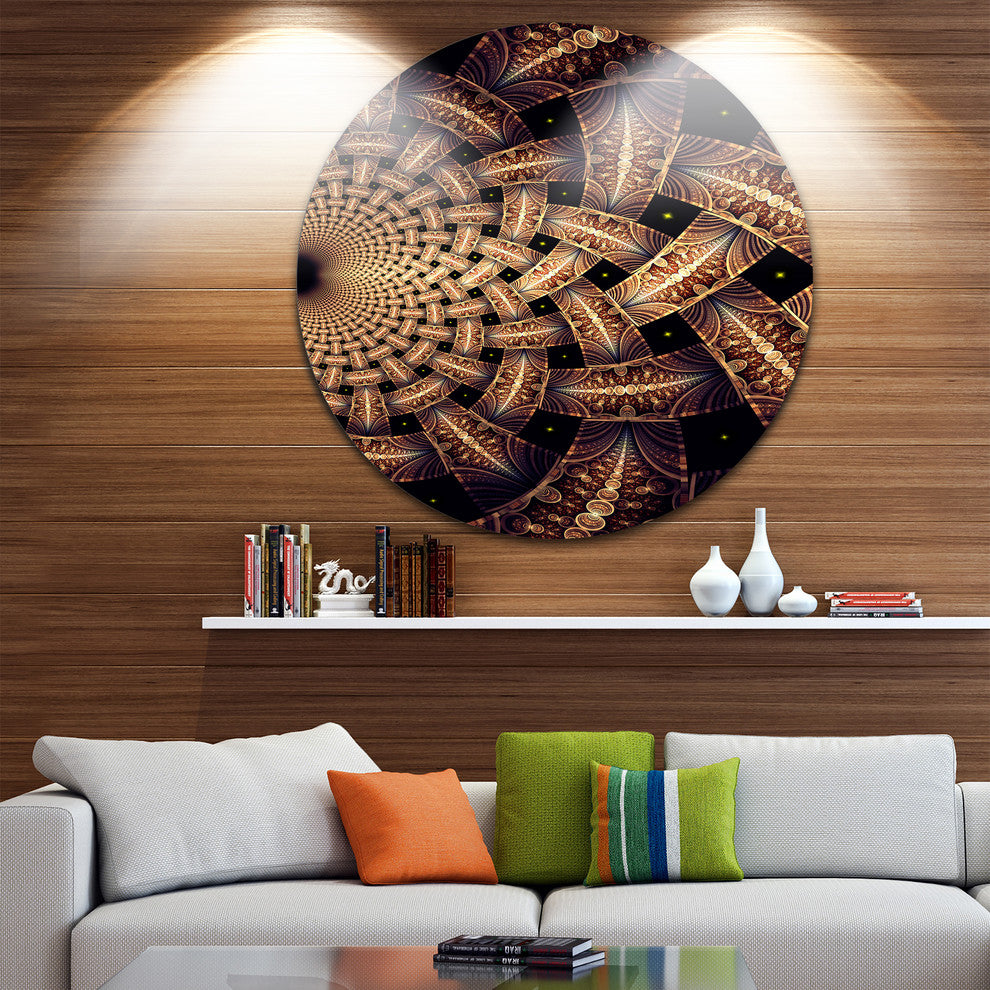 Dark Brown Fractal Flower Pattern, Floral Round Metal Wall Art, 36"