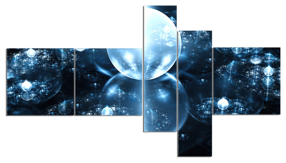Blue Water Drops on Mirror, Abstract Wall Art Canvas, 60"x32", 5 panels