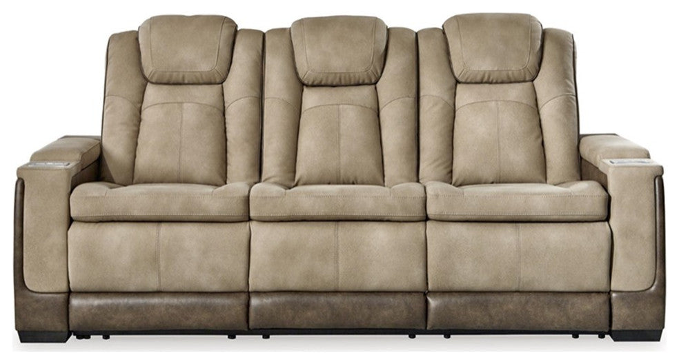 Bowery Hill Modern Faux Leather Power Reclining Sofa in Brown