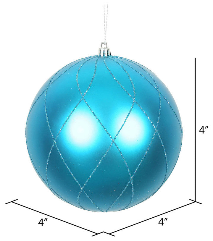 Vickerman N170612D 4" Turquoise Matte Glitter Swirl Ball Ornament, 4 Per Box