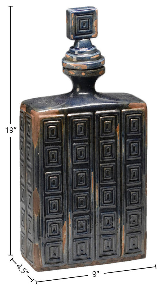 19" Ceramic Decorative Bottle, Blue
