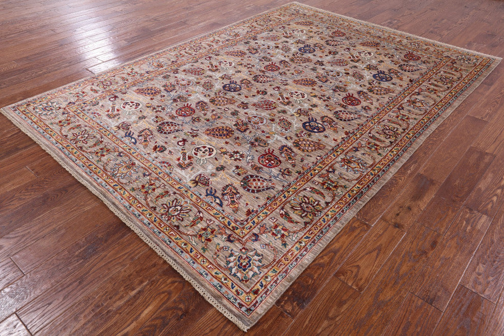 6' 10" X 9' 6" Persian Pomegranate Handmade Rug Q7559