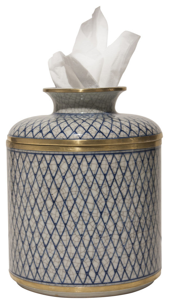 Diamond Tissue Box, Blue and White