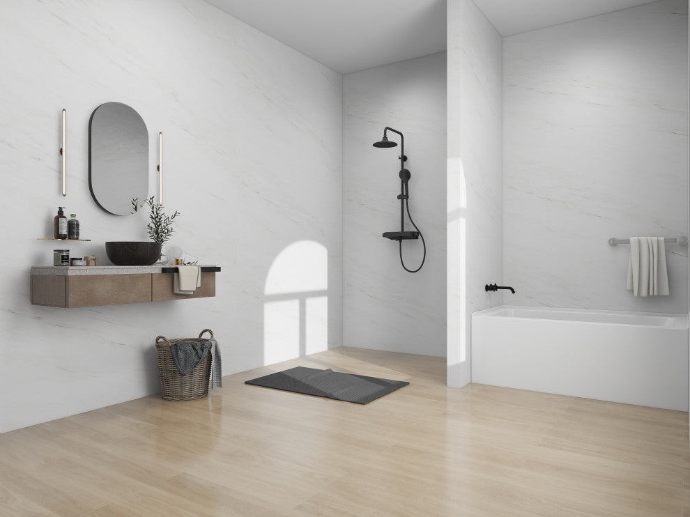 Vanity Art Alcove Soaking Acrylic Bathtub, White/Brushed Nickel, 54"x32", Left