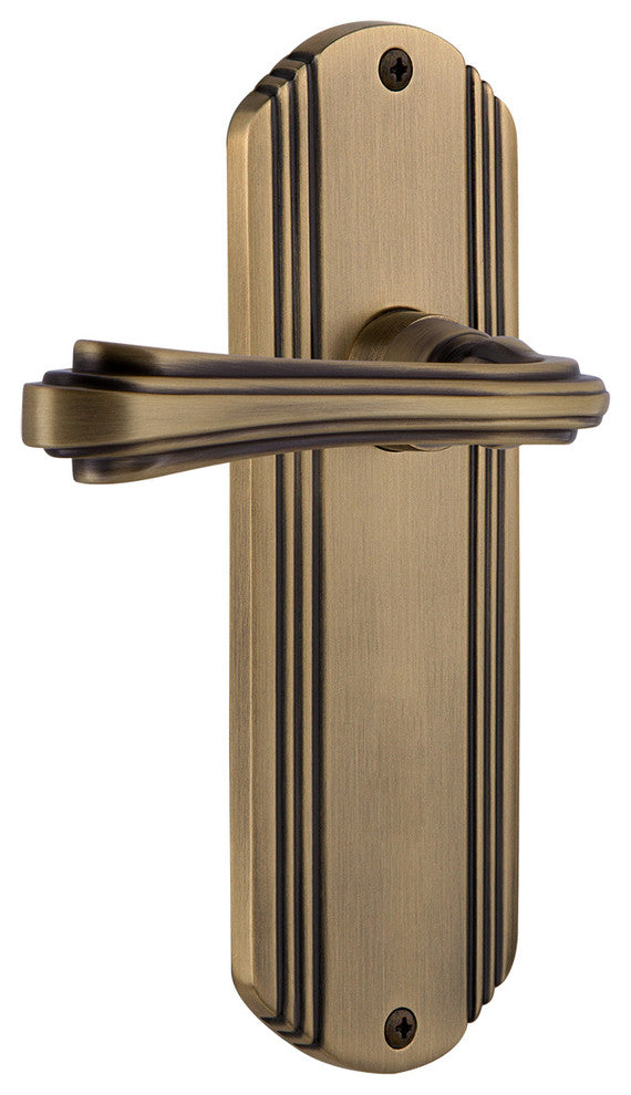 Deco Plate With Fleur Lever, Antique Brass, Right-Handed