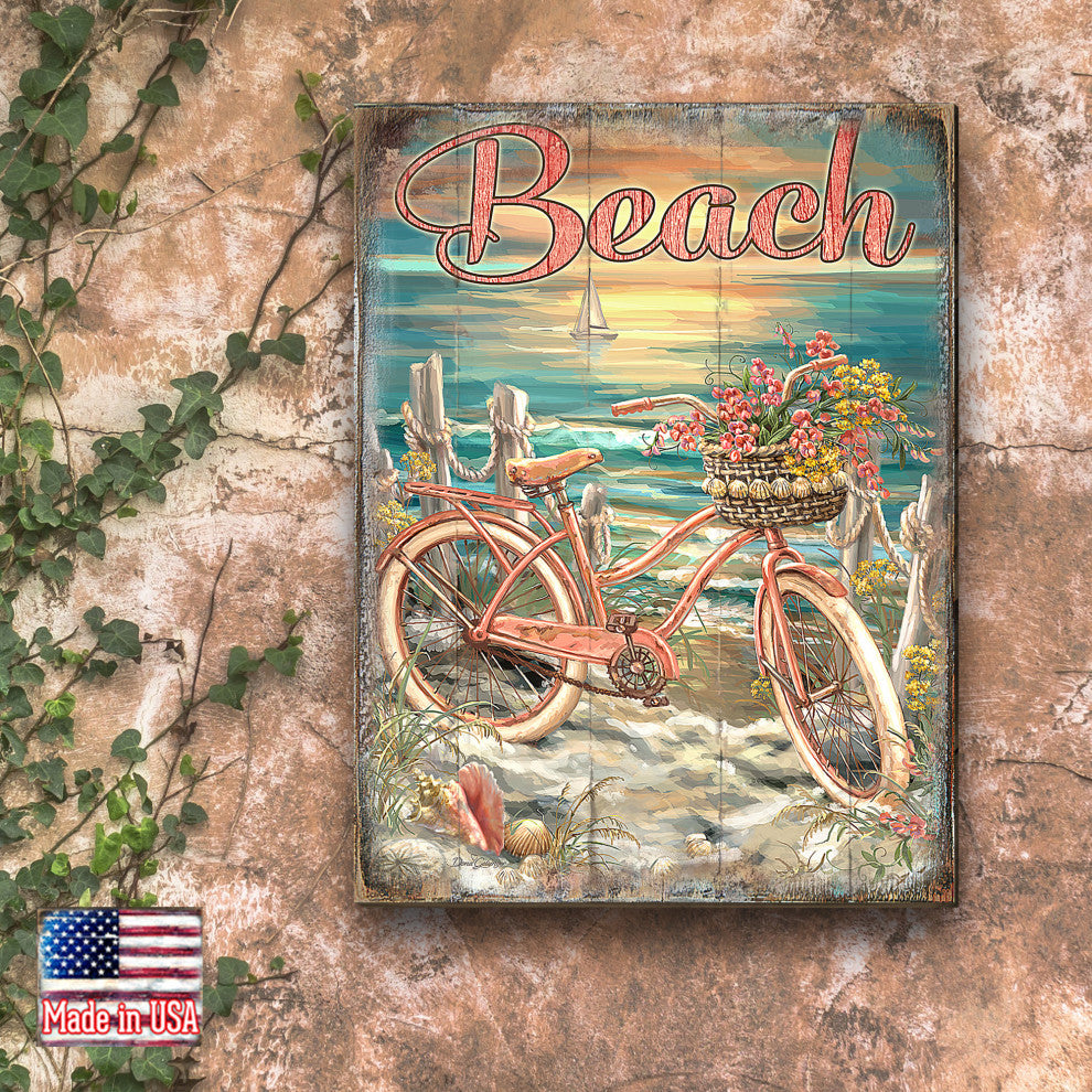 Bicycle by The Sea Wooden Block, 36 X 24
