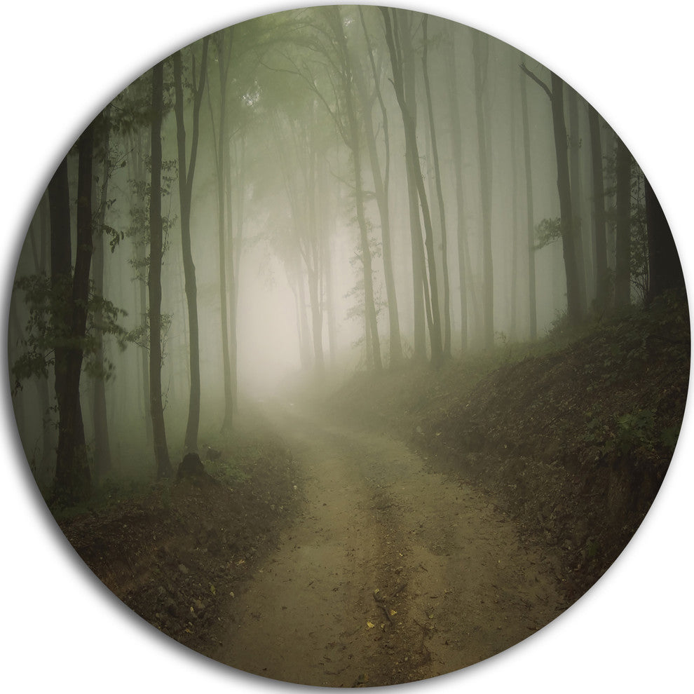 Dark Fall Forest Road In Morning, Landscape Disc Metal Wall Art, 38"