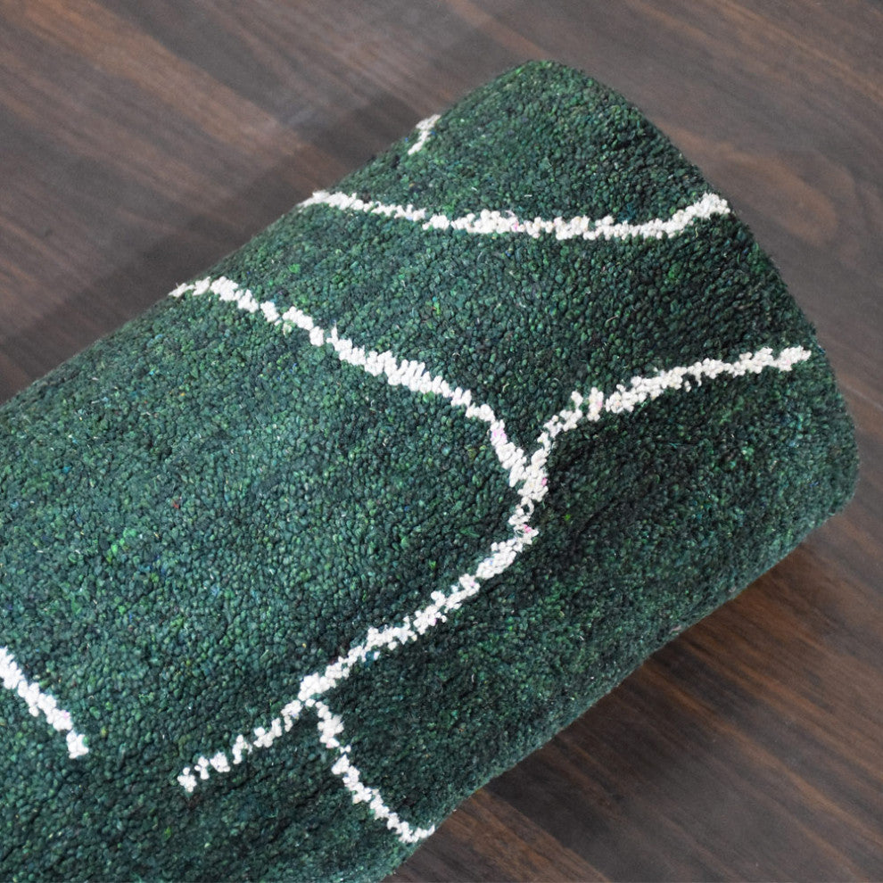 HAND KNOTTED LOOM SILK AREA RUGS-6'x9',Rectangle,Dark Green White,Contemporary