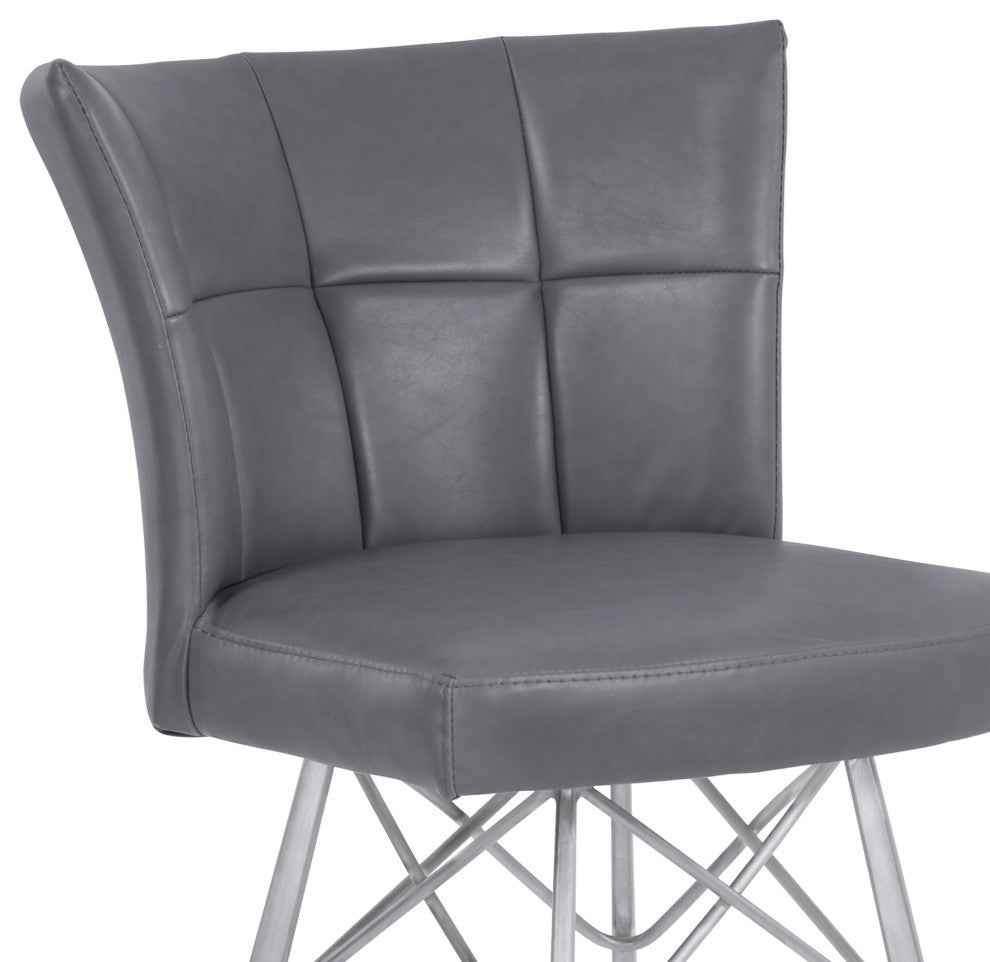 Spago 30" Bar Height Barstool In Gray Faux Leather, Brushed Stainless Steel