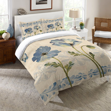 Laural Home Indigo Watercolor Poppies Comforter, King