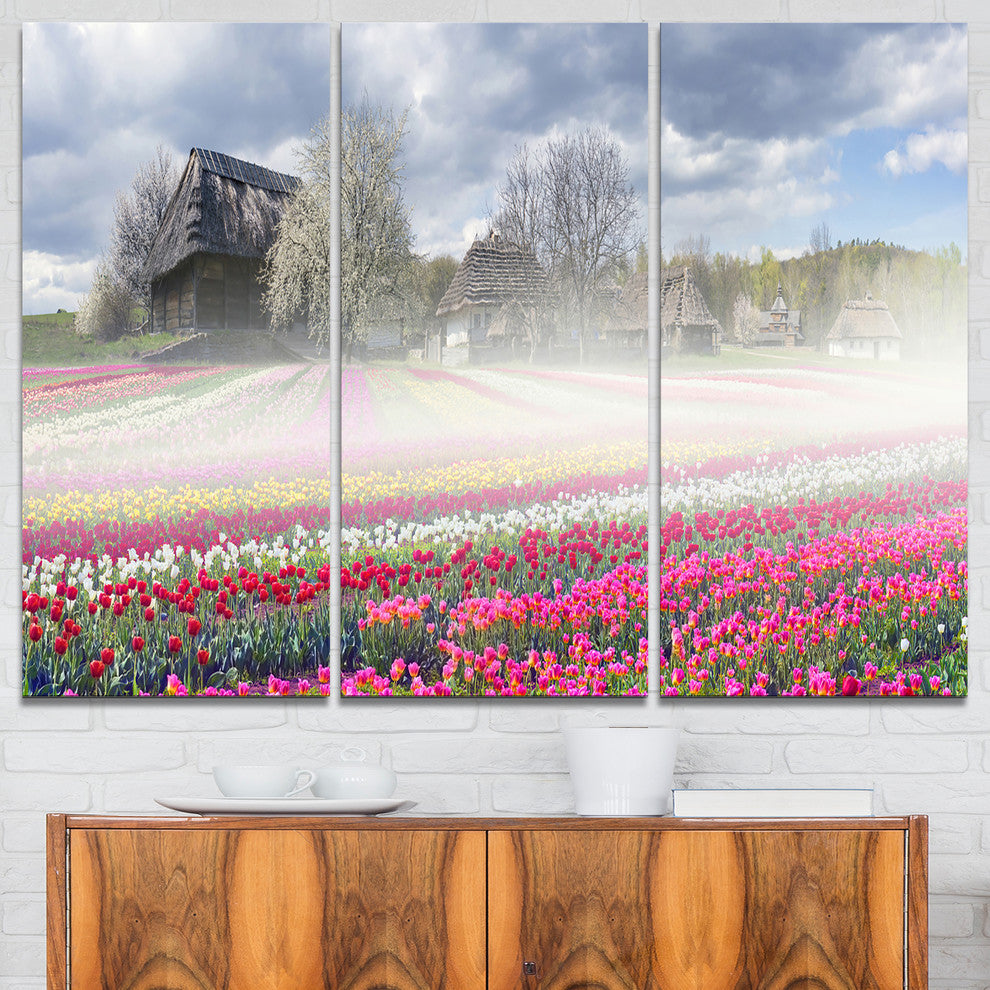 "Field of Tulips in Pirogovo" Photo Wall Art, 3 Panels, 36"x28"