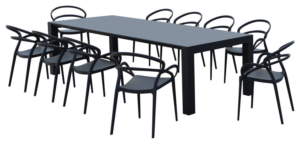 Compamia Mila Extendable Outdoor Dining 11-Piece Set, Black
