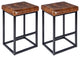 Set of 2 Button Tufted Faux Leather Counter Stools, Yellowish-Brown, 28 in