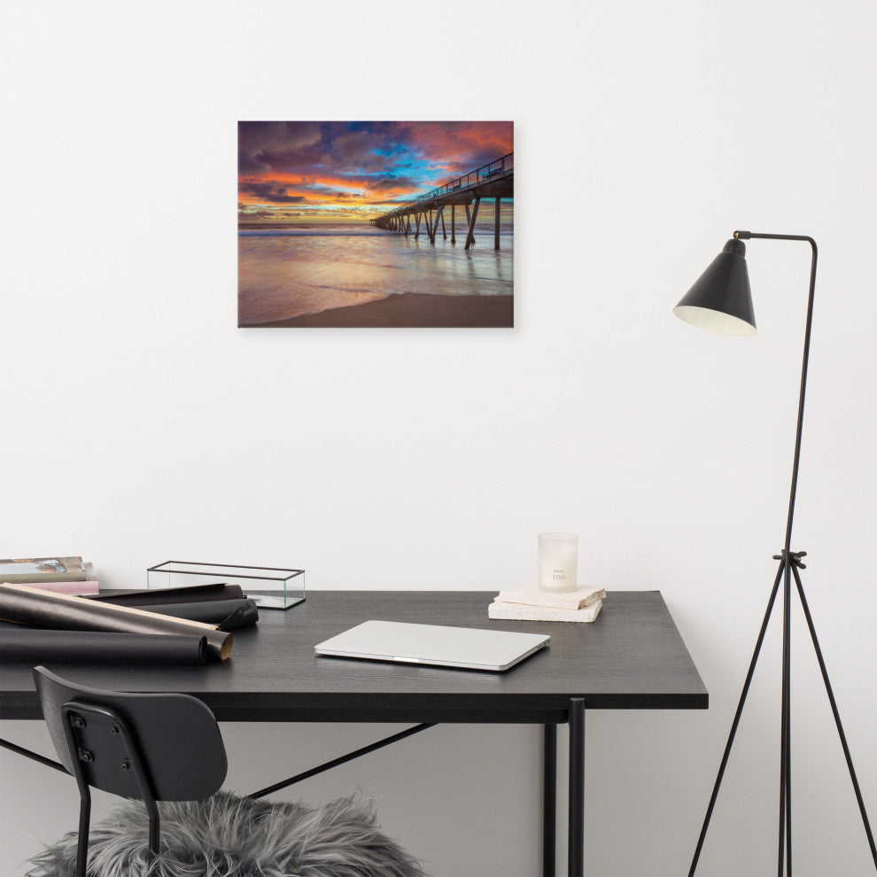 Dreamy Pier at Sunset Coastal Landscape Photo Canvas Wall Art Prints, 18" X 24"