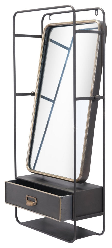 Frame Wall Mirror, Rectangular, Glass, Steel Metal, Black, Gold, Bedroom Living
