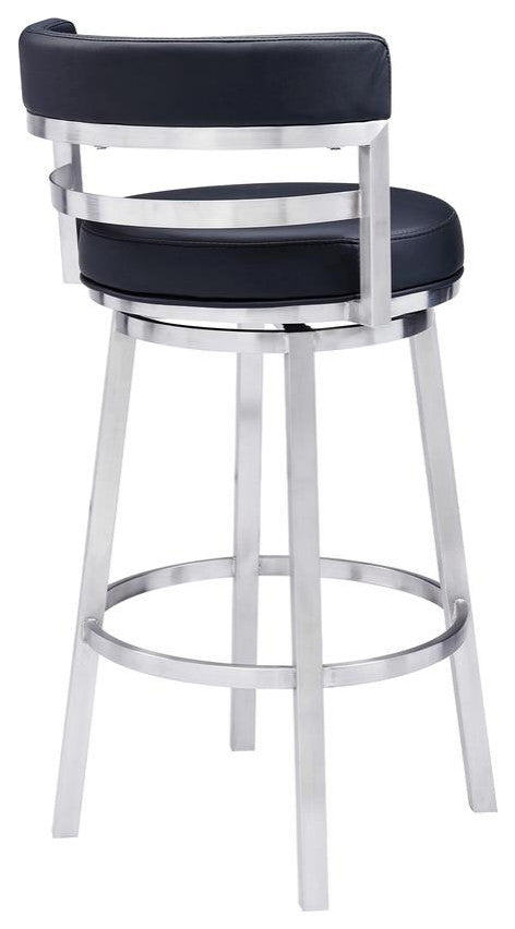 Madrid Contemporary 30" Bar Height Barstool in Brushed Stainless Steel Finish