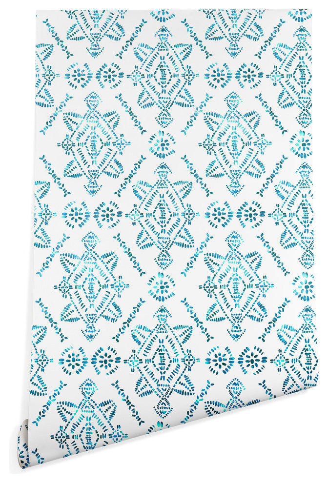 Deny Designs Schatzi Brown Reeve Pattern Aqua Wallpaper, Blue, 2'x10'